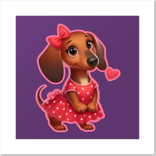 Dachshund Diva Valentine Glow Posters and Art